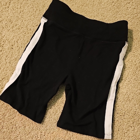 SO Women's Black Bike Shorts with White Stripes - Picture 1 of 5